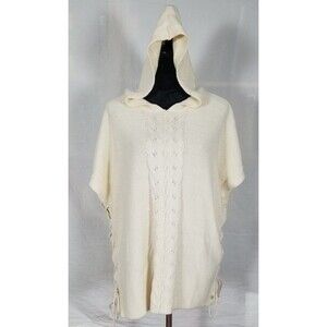 Pure Short Sleeve Hooded Handknit Sweater Women Medium Side Laced